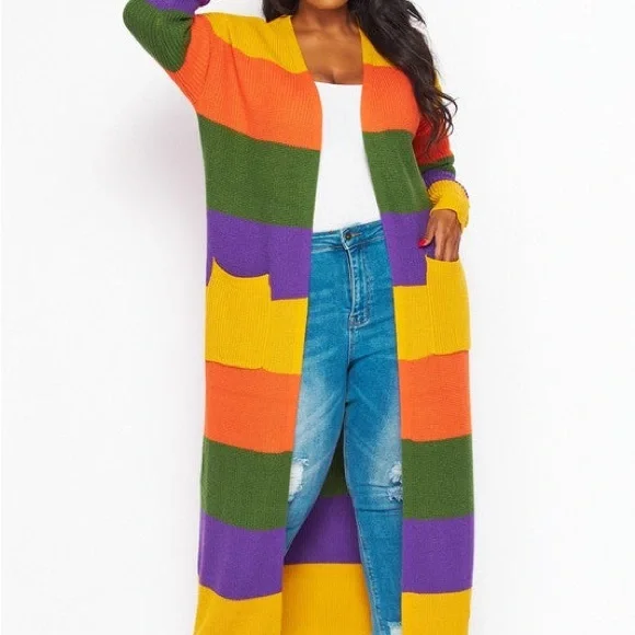 #76 Autumn Stripe Maxi Cardigan-Plus Size - Picture 4 of 6